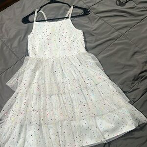 White with multicolored polka dot dress girls .